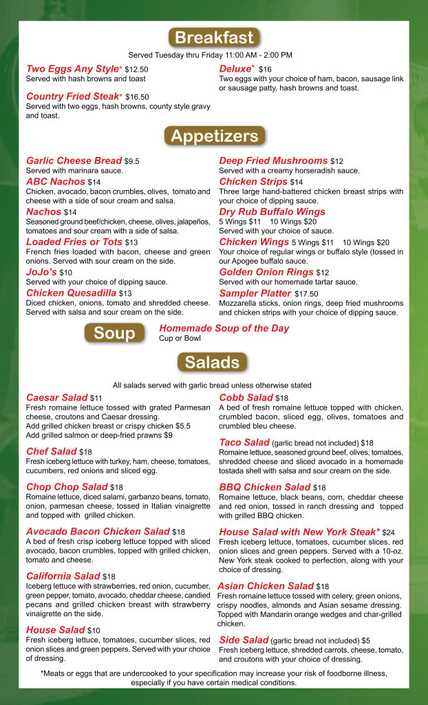 Our Menu – Apogee Pub & Eatery